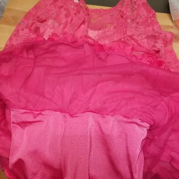 Kelle Dark Pink Rose Lace Dance Costume